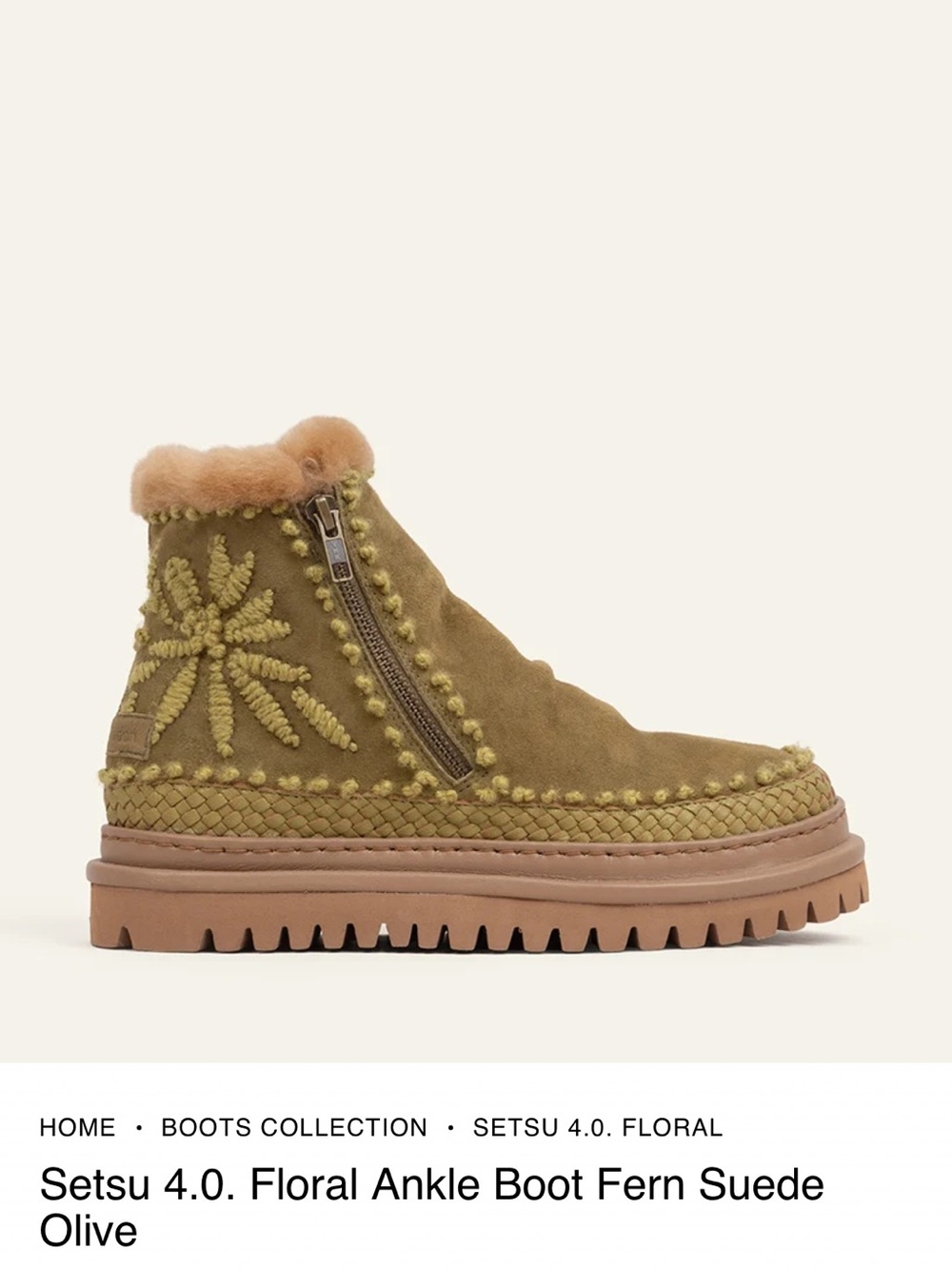 Setsu 4.0 Floral Ankle Boot — Olive Suede